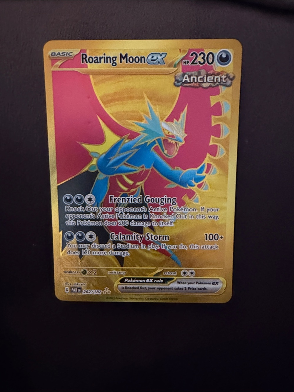 Pokemon Roaring Moon ex Holo Card - Gold, Pink, Blue